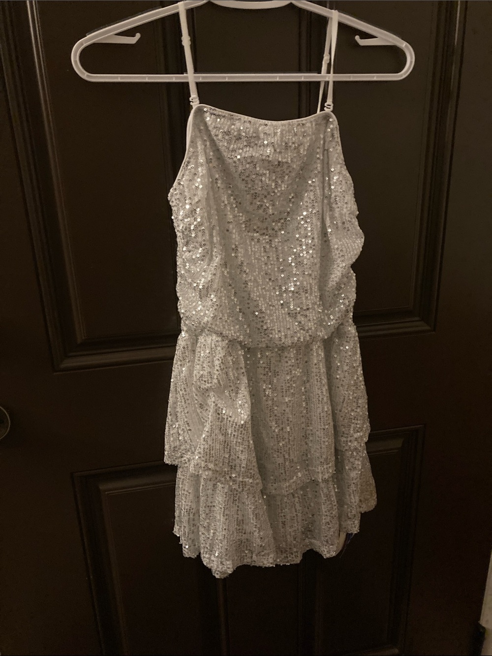 Cider Silver Sequin Tiered Girls' One-Piece Dress